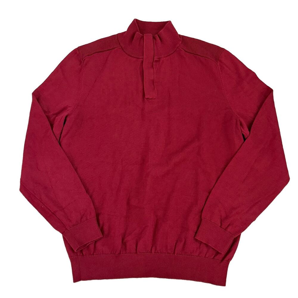 BOSS Men's Virgin Wool Blend Red 1/4 Zip Logo Sweater Sz XL EUC Preppy Classic